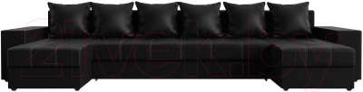 Диван П-образный Лига Диванов Дубай полки справа (экокожа черный)