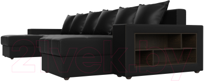 Диван П-образный Лига Диванов Дубай полки справа (экокожа черный)