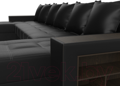Диван П-образный Лига Диванов Дубай полки справа (экокожа черный)