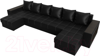Диван П-образный Лига Диванов Дубай полки справа (экокожа черный)