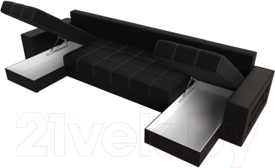 Диван П-образный Лига Диванов Дубай полки справа (экокожа черный)
