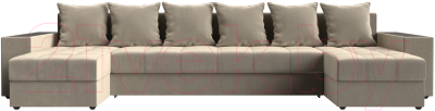 Диван П-образный Лига Диванов Дубай полки справа (микровельвет бежевый)
