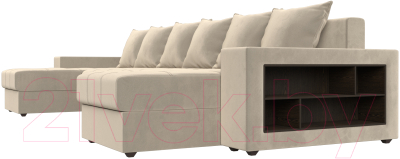Диван П-образный Лига Диванов Дубай полки справа (микровельвет бежевый)
