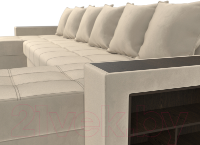 Диван П-образный Лига Диванов Дубай полки справа (микровельвет бежевый)