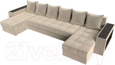 Диван П-образный Лига Диванов Дубай полки справа (микровельвет бежевый)