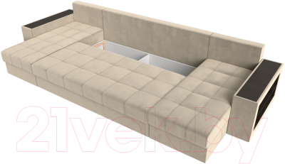 Диван П-образный Лига Диванов Дубай полки справа (микровельвет бежевый)