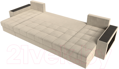 Диван П-образный Лига Диванов Дубай полки справа (микровельвет бежевый)