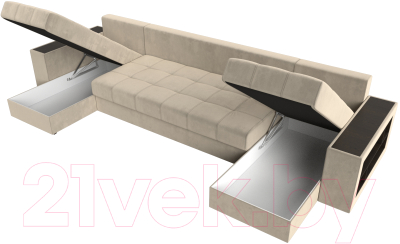 Диван П-образный Лига Диванов Дубай полки справа (микровельвет бежевый)