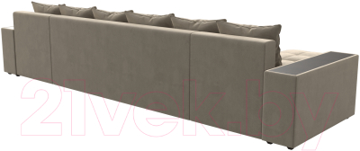 Диван П-образный Лига Диванов Дубай полки справа (микровельвет бежевый)