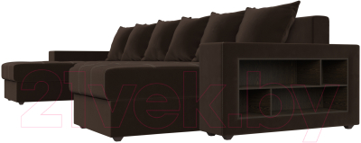 Диван П-образный Лига Диванов Дубай полки справа (микровельвет коричневый)