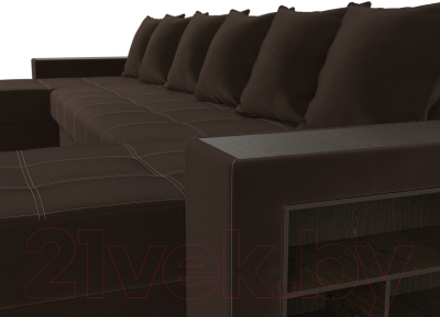 Диван П-образный Лига Диванов Дубай полки справа (микровельвет коричневый)