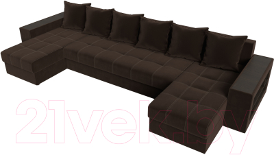 Диван П-образный Лига Диванов Дубай полки справа (микровельвет коричневый)