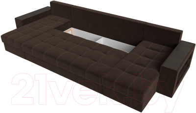 Диван П-образный Лига Диванов Дубай полки справа (микровельвет коричневый)