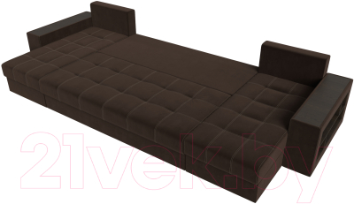 Диван П-образный Лига Диванов Дубай полки справа (микровельвет коричневый)