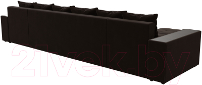 Диван П-образный Лига Диванов Дубай полки справа (микровельвет коричневый)