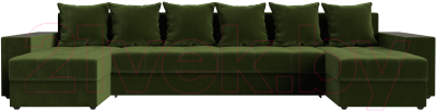 Диван П-образный Лига Диванов Дубай полки справа (микровельвет зеленый)