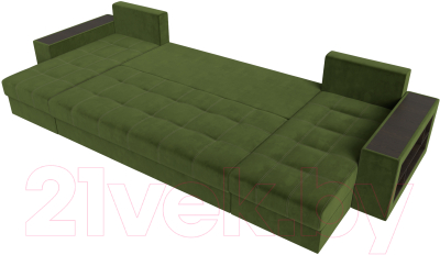 Диван П-образный Лига Диванов Дубай полки справа (микровельвет зеленый)