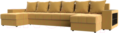 Диван П-образный Лига Диванов Дубай полки справа (микровельвет желтый) - фото