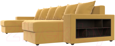Диван П-образный Лига Диванов Дубай полки справа (микровельвет желтый)