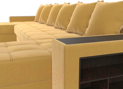 Диван П-образный Лига Диванов Дубай полки справа (микровельвет желтый)
