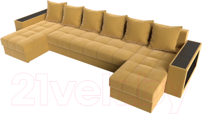 Диван П-образный Лига Диванов Дубай полки справа (микровельвет желтый)