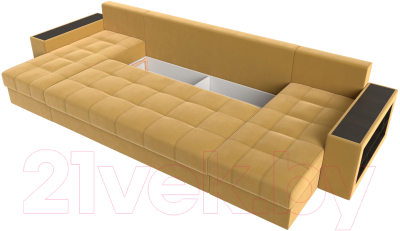 Диван П-образный Лига Диванов Дубай полки справа (микровельвет желтый)