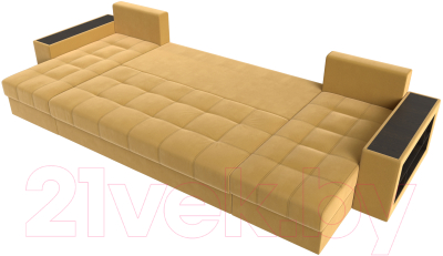 Диван П-образный Лига Диванов Дубай полки справа (микровельвет желтый)