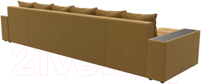 Диван П-образный Лига Диванов Дубай полки справа (микровельвет желтый)