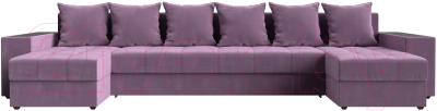 Диван П-образный Лига Диванов Дубай полки справа (микровельвет сиреневый)