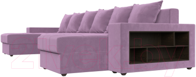 Диван П-образный Лига Диванов Дубай полки справа (микровельвет сиреневый)