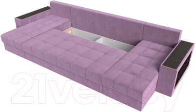 Диван П-образный Лига Диванов Дубай полки справа (микровельвет сиреневый)