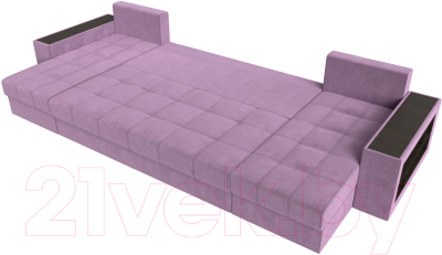 Диван П-образный Лига Диванов Дубай полки справа (микровельвет сиреневый)