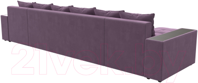 Диван П-образный Лига Диванов Дубай полки справа (микровельвет сиреневый)