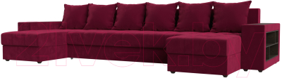 Диван П-образный Лига Диванов Дубай полки справа (микровельвет бордовый) - фото