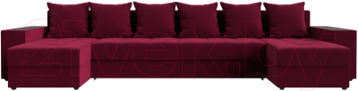 Диван П-образный Лига Диванов Дубай полки справа (микровельвет бордовый)