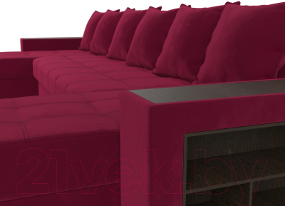 Диван П-образный Лига Диванов Дубай полки справа (микровельвет бордовый)