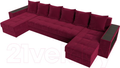 Диван П-образный Лига Диванов Дубай полки справа (микровельвет бордовый)