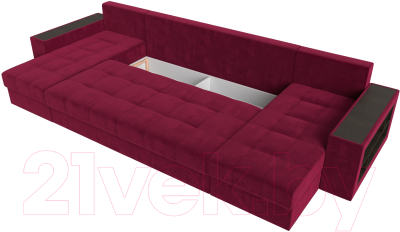 Диван П-образный Лига Диванов Дубай полки справа (микровельвет бордовый)
