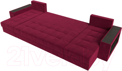 Диван П-образный Лига Диванов Дубай полки справа (микровельвет бордовый)