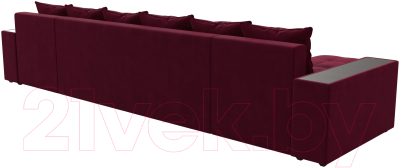 Диван П-образный Лига Диванов Дубай полки справа (микровельвет бордовый)