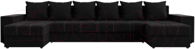 Диван П-образный Лига Диванов Дубай полки справа (микровельвет черный)