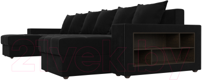 Диван П-образный Лига Диванов Дубай полки справа (микровельвет черный)