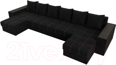 Диван П-образный Лига Диванов Дубай полки справа (микровельвет черный)