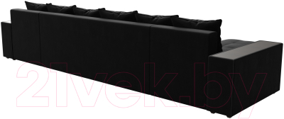 Диван П-образный Лига Диванов Дубай полки справа (микровельвет черный)