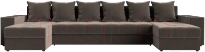Диван П-образный Лига Диванов Дубай полки справа (велюр коричневый)