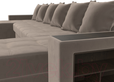 Диван П-образный Лига Диванов Дубай полки справа (велюр коричневый)