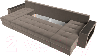 Диван П-образный Лига Диванов Дубай полки справа (велюр коричневый)