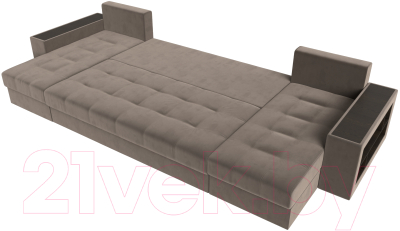 Диван П-образный Лига Диванов Дубай полки справа (велюр коричневый)