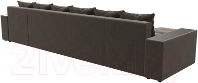 Диван П-образный Лига Диванов Дубай полки справа (велюр коричневый)