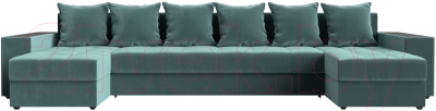 Диван П-образный Лига Диванов Дубай полки справа (велюр бирюзовый)